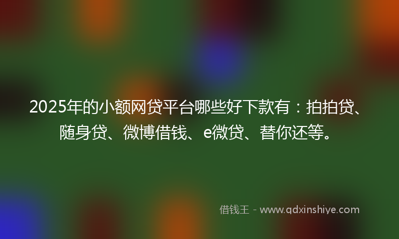 2025年的小额网贷平台哪些好下款有：拍拍贷、随身贷、微博借钱、e微贷、替你还等。