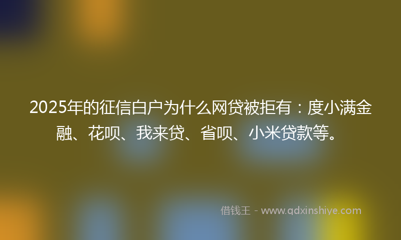 2025年的征信白户为什么网贷被拒有:度小满金融、花呗、我来贷、省呗、小米贷款等。