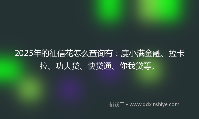 2025年的征信花怎么查询有：度小满金融、拉卡拉、功夫贷、快贷通、你我贷等。