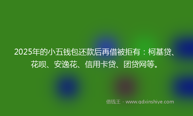 2025年的小五钱包还款后再借被拒有：柯基贷、花呗、安逸花、信用卡贷、团贷网等。
