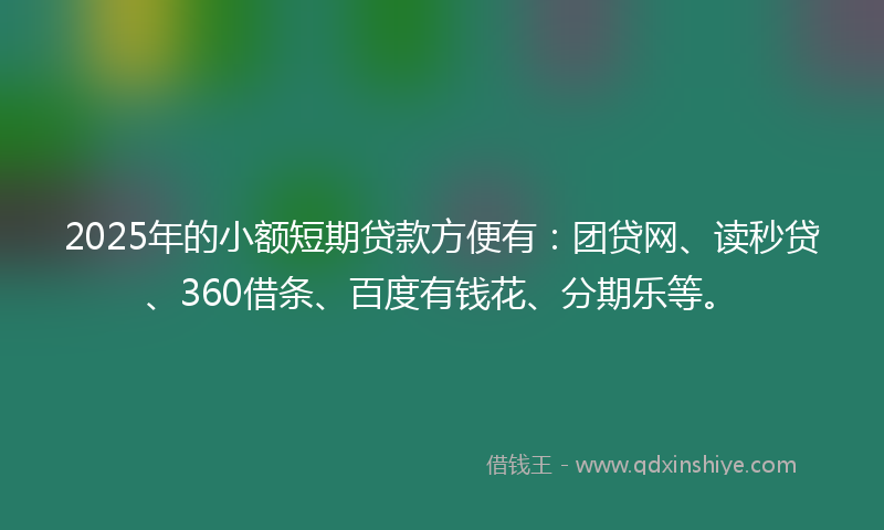 2025年的小额短期贷款方便有：团贷网、读秒贷、360借条、百度有钱花、分期乐等。
