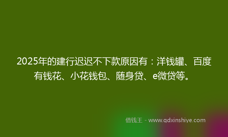 2025年的建行迟迟不下款原因有：洋钱罐、百度有钱花、小花钱包、随身贷、e微贷等。