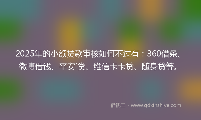 2025年的小额贷款审核如何不过有：360借条、微博借钱、平安i贷、维信卡卡贷、随身贷等。
