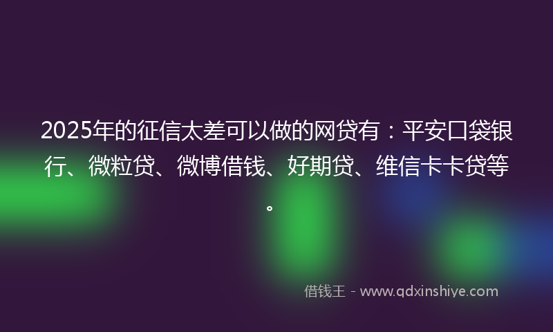2025年的征信太差可以做的网贷有：平安口袋银行、微粒贷、微博借钱、好期贷、维信卡卡贷等。