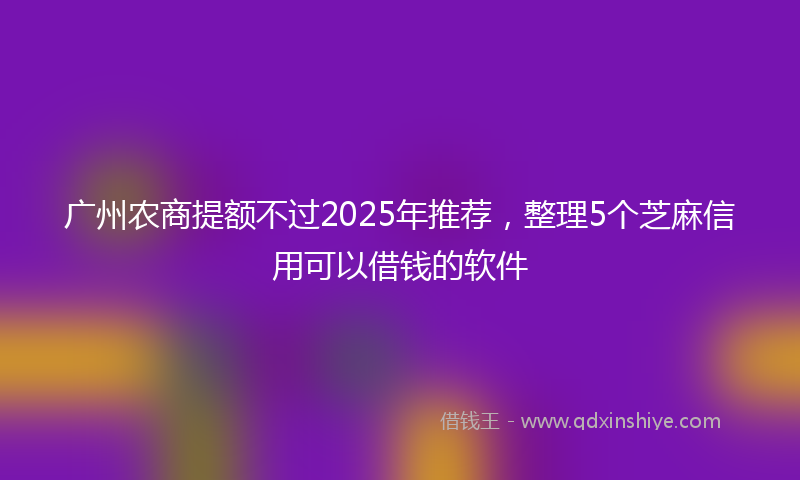 广州农商提额不过2025年推荐，整理5个芝麻信用可以借钱的软件
