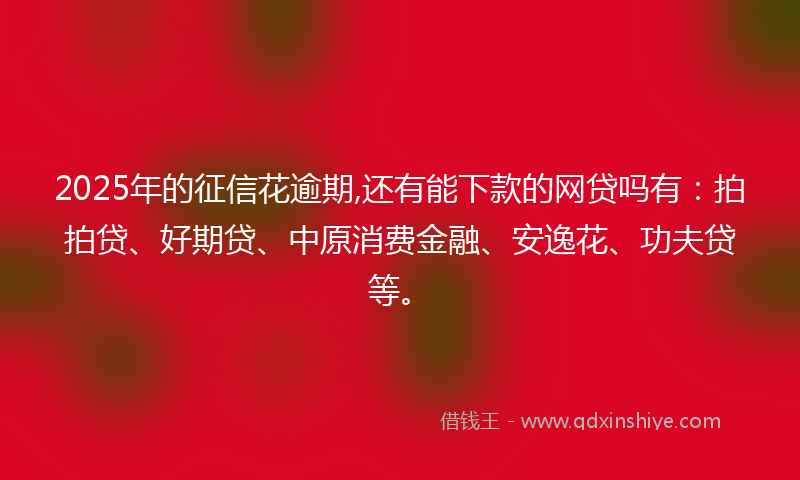 2025年的征信花逾期,还有能下款的网贷吗有：拍拍贷、好期贷、中原消费金融、安逸花、功夫贷等。