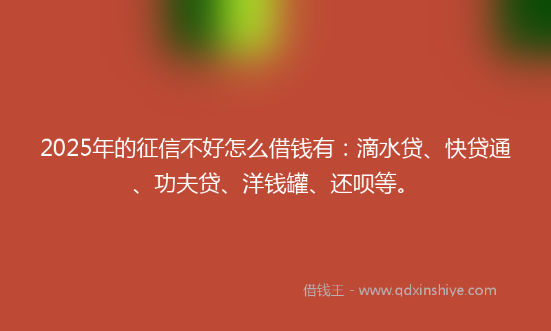 2025年的征信不好怎么借钱有：滴水贷、快贷通、功夫贷、洋钱罐、还呗等。