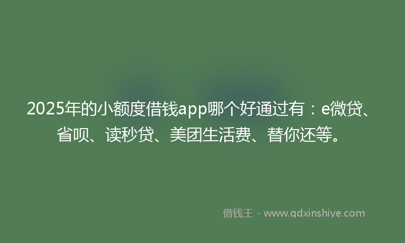 2025年的小额度借钱app哪个好通过有：e微贷、省呗、读秒贷、美团生活费、替你还等。