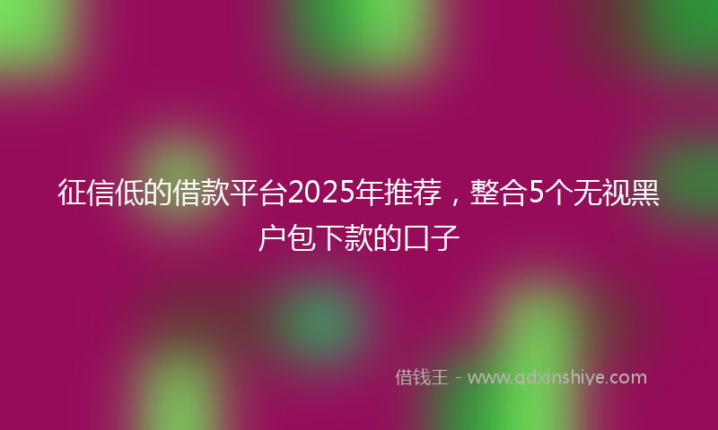 征信低的借款平台2025年推荐，整合5个无视黑户包下款的口子