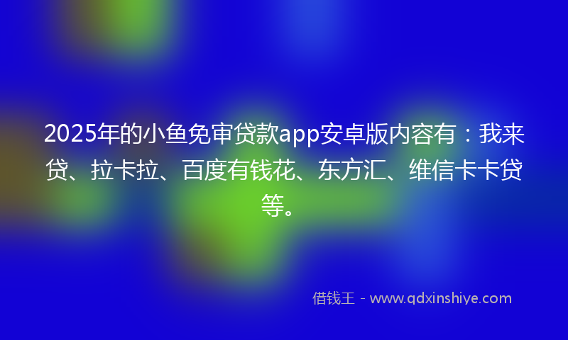 2025年的小鱼免审贷款app安卓版内容有：我来贷、拉卡拉、百度有钱花、东方汇、维信卡卡贷等。