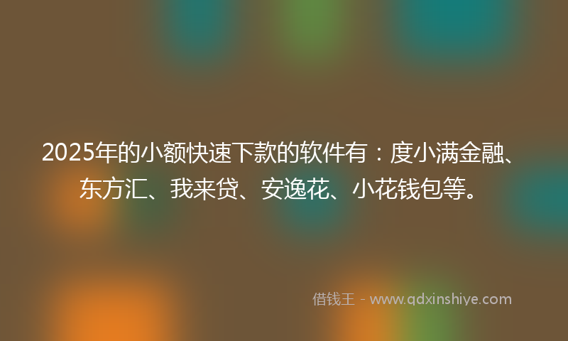 2025年的小额快速下款的软件有：度小满金融、东方汇、我来贷、安逸花、小花钱包等。