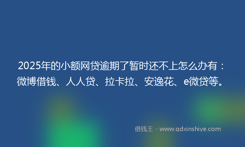 2025年的小额网贷逾期了暂时还不上怎么办有：微博借钱、人人贷、拉卡拉、安逸花、e微贷等。