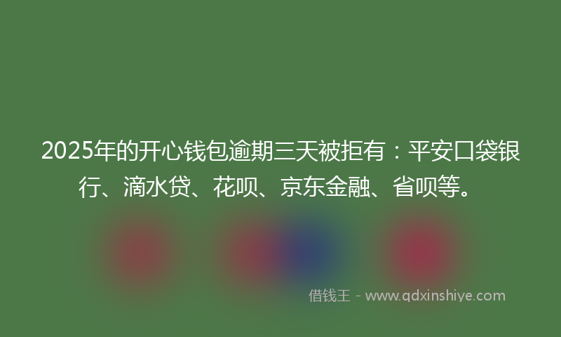 2025年的开心钱包逾期三天被拒有：平安口袋银行、滴水贷、花呗、京东金融、省呗等。