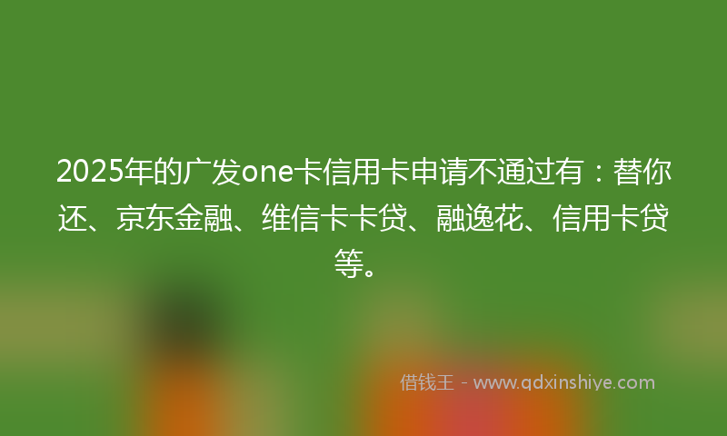 2025年的广发one卡信用卡申请不通过有：替你还、京东金融、维信卡卡贷、融逸花、信用卡贷等。