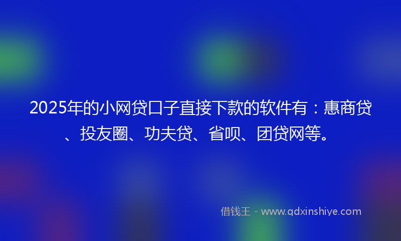 2025年的小网贷口子直接下款的软件有：惠商贷、投友圈、功夫贷、省呗、团贷网等。