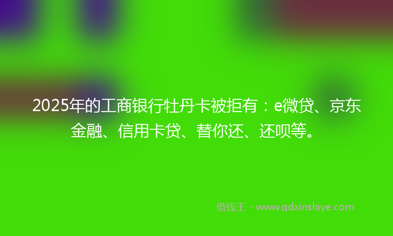 2025年的工商银行牡丹卡被拒有：e微贷、京东金融、信用卡贷、替你还、还呗等。