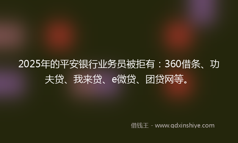 2025年的平安银行业务员被拒有：360借条、功夫贷、我来贷、e微贷、团贷网等。