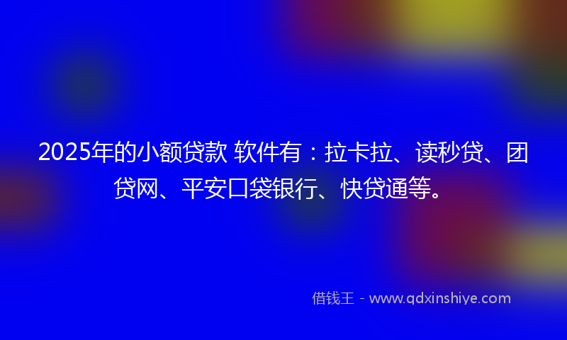 2025年的小额贷款 软件有：拉卡拉、读秒贷、团贷网、平安口袋银行、快贷通等。