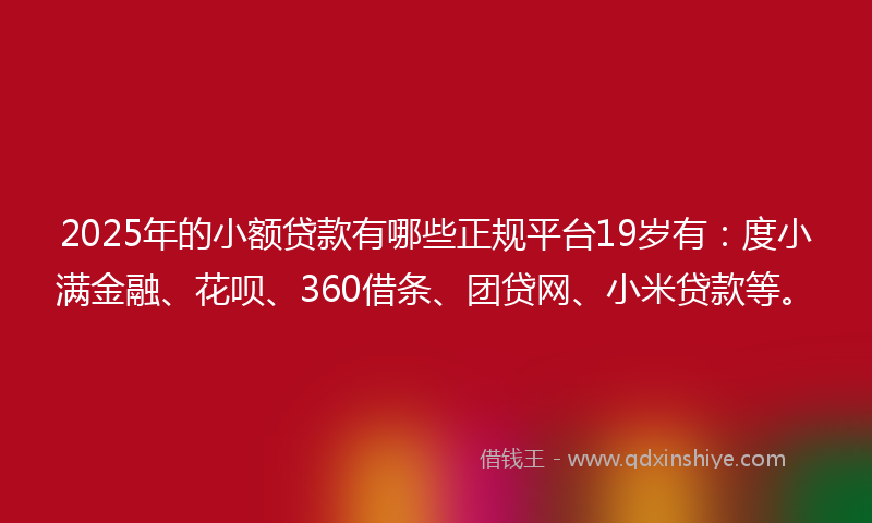2025年的小额贷款有哪些正规平台19岁有：度小满金融、花呗、360借条、团贷网、小米贷款等。