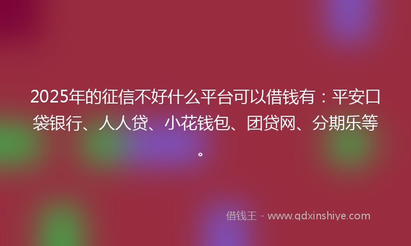 2025年的征信不好什么平台可以借钱有：平安口袋银行、人人贷、小花钱包、团贷网、分期乐等。