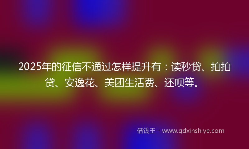 2025年的征信不通过怎样提升有：读秒贷、拍拍贷、安逸花、美团生活费、还呗等。