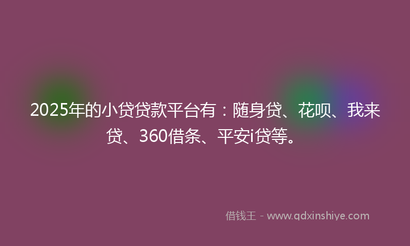 2025年的小贷贷款平台有：随身贷、花呗、我来贷、360借条、平安i贷等。