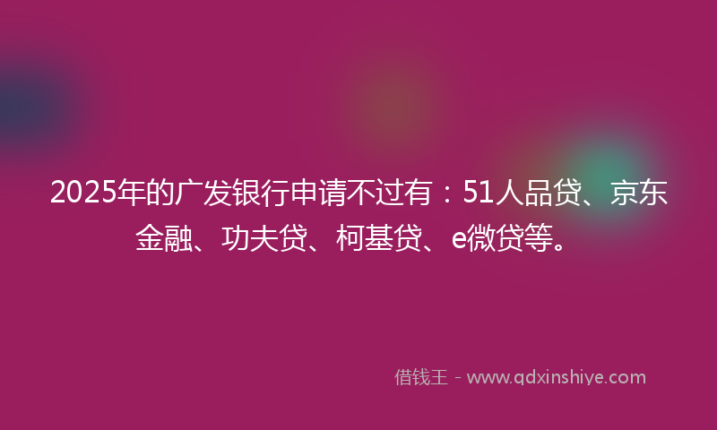 2025年的广发银行申请不过有：51人品贷、京东金融、功夫贷、柯基贷、e微贷等。