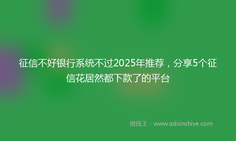 征信不好银行系统不过2025年推荐，分享5个征信花居然都下款了的平台