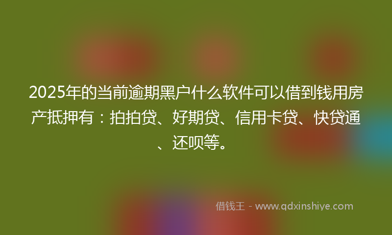 2025年的当前逾期黑户什么软件可以借到钱用房产抵押有：拍拍贷、好期贷、信用卡贷、快贷通、还呗等。