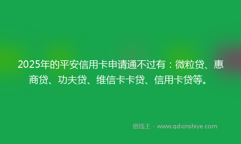 2025年的平安信用卡申请通不过有：微粒贷、惠商贷、功夫贷、维信卡卡贷、信用卡贷等。