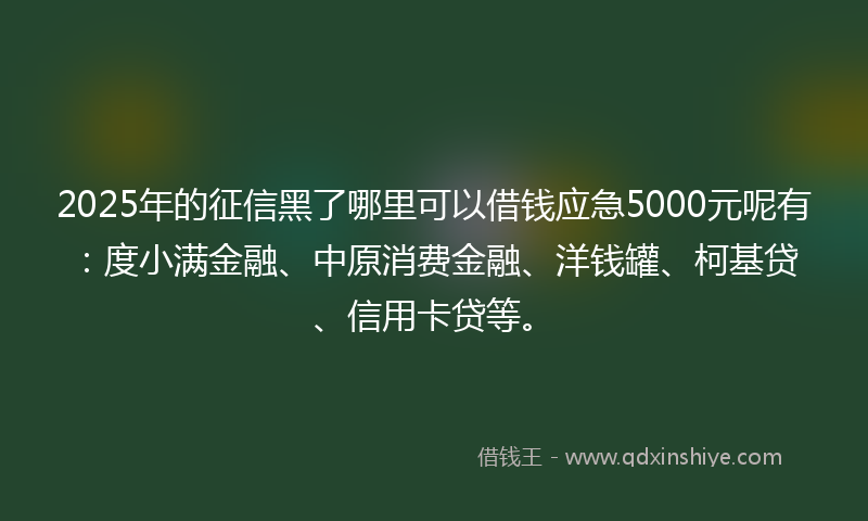 2025年的征信黑了哪里可以借钱应急5000元呢有：度小满金融、中原消费金融、洋钱罐、柯基贷、信用卡贷等。