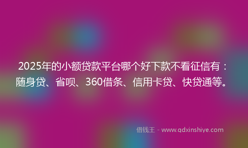 2025年的小额贷款平台哪个好下款不看征信有：随身贷、省呗、360借条、信用卡贷、快贷通等。