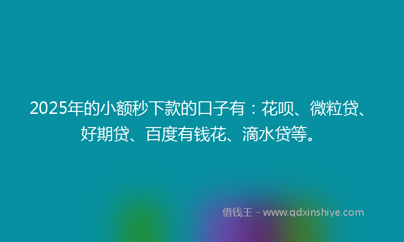 2025年的小额秒下款的口子有：花呗、微粒贷、好期贷、百度有钱花、滴水贷等。