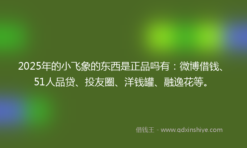 2025年的小飞象的东西是正品吗有：微博借钱、51人品贷、投友圈、洋钱罐、融逸花等。