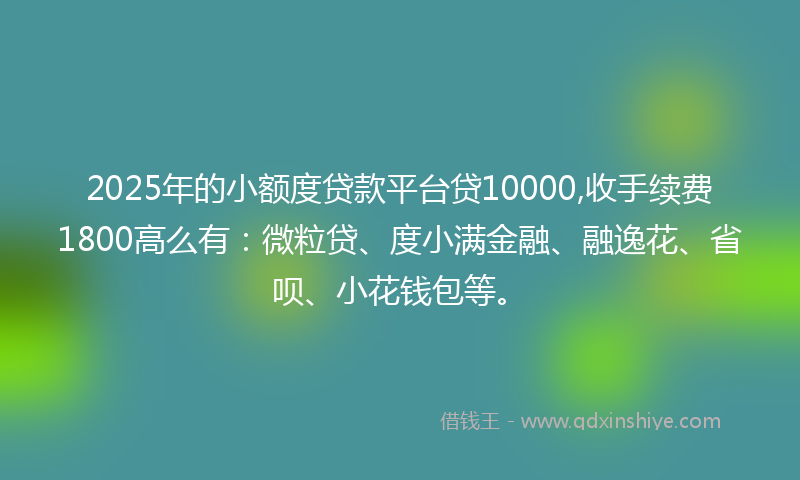 2025年的小额度贷款平台贷10000,收手续费1800高么有：微粒贷、度小满金融、融逸花、省呗、小花钱包等。