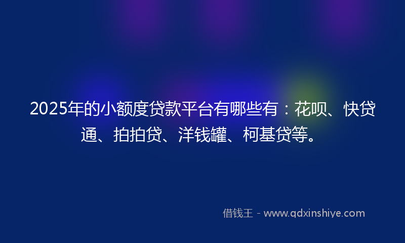 2025年的小额度贷款平台有哪些有：花呗、快贷通、拍拍贷、洋钱罐、柯基贷等。