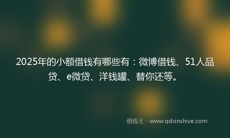 2025年的小额借钱有哪些有：微博借钱、51人品贷、e微贷、洋钱罐、替你还等。