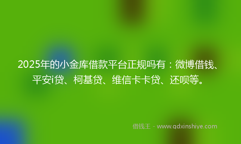 2025年的小金库借款平台正规吗有：微博借钱、平安i贷、柯基贷、维信卡卡贷、还呗等。