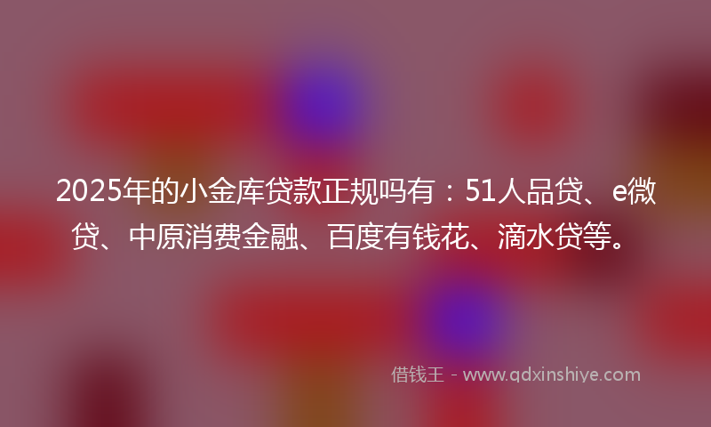 2025年的小金库贷款正规吗有：51人品贷、e微贷、中原消费金融、百度有钱花、滴水贷等。