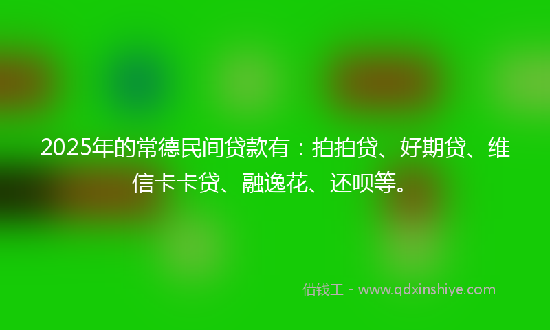 2025年的常德民间贷款有：拍拍贷、好期贷、维信卡卡贷、融逸花、还呗等。