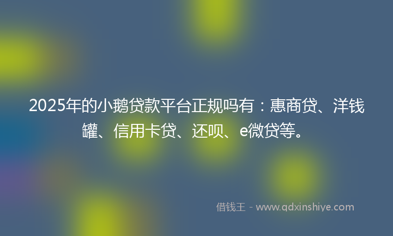 2025年的小鹅贷款平台正规吗有：惠商贷、洋钱罐、信用卡贷、还呗、e微贷等。