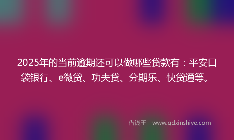2025年的当前逾期还可以做哪些贷款有：平安口袋银行、e微贷、功夫贷、分期乐、快贷通等。