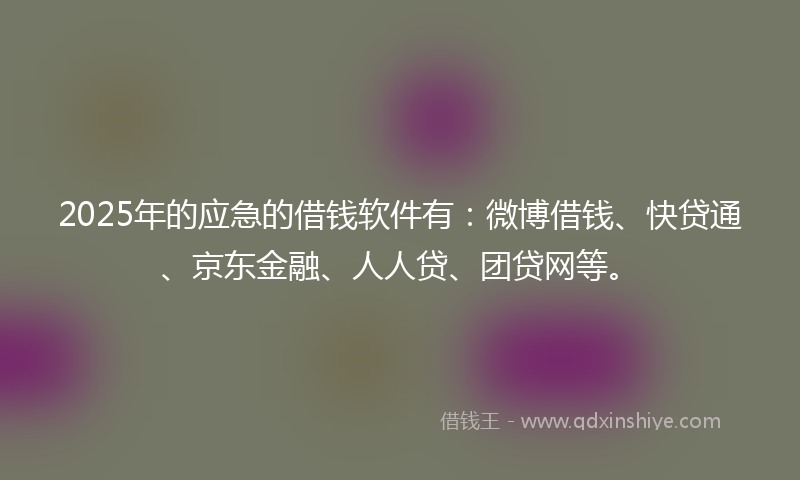 2025年的应急的借钱软件有：微博借钱、快贷通、京东金融、人人贷、团贷网等。