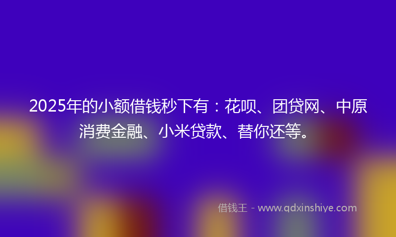 2025年的小额借钱秒下有：花呗、团贷网、中原消费金融、小米贷款、替你还等。