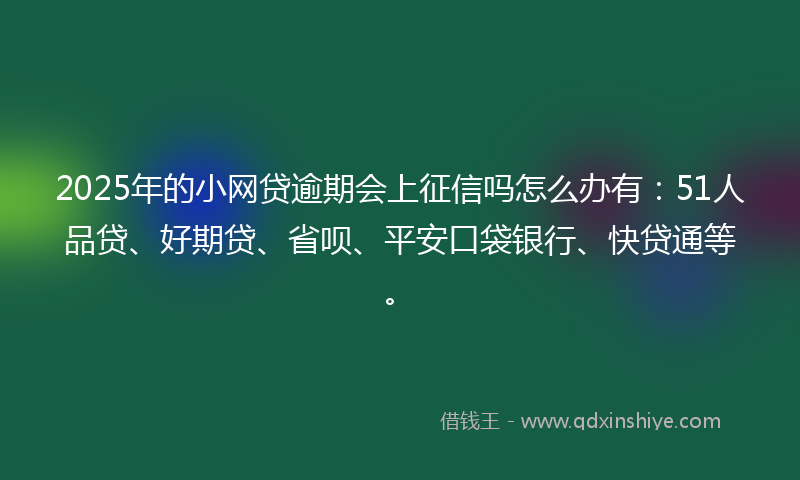 2025年的小网贷逾期会上征信吗怎么办有：51人品贷、好期贷、省呗、平安口袋银行、快贷通等。