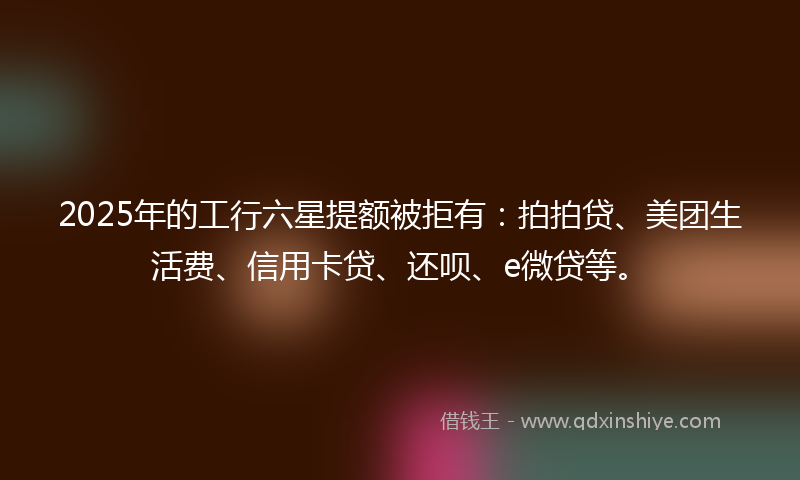2025年的工行六星提额被拒有：拍拍贷、美团生活费、信用卡贷、还呗、e微贷等。