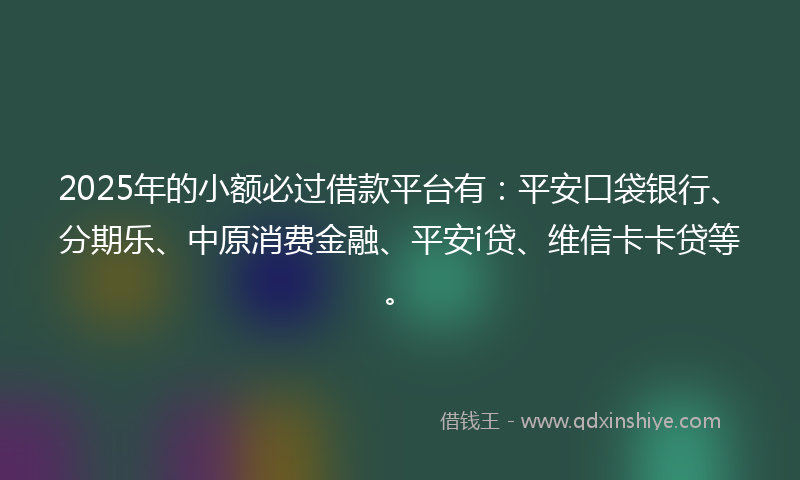 2025年的小额必过借款平台有：平安口袋银行、分期乐、中原消费金融、平安i贷、维信卡卡贷等。