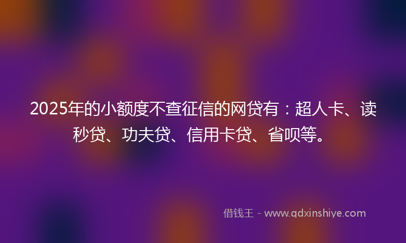 2025年的小额度不查征信的网贷有：超人卡、读秒贷、功夫贷、信用卡贷、省呗等。