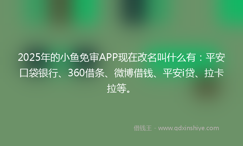2025年的小鱼免审APP现在改名叫什么有：平安口袋银行、360借条、微博借钱、平安i贷、拉卡拉等。