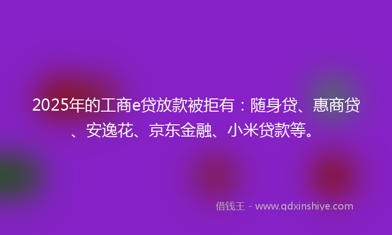 2025年的工商e贷放款被拒有：随身贷、惠商贷、安逸花、京东金融、小米贷款等。